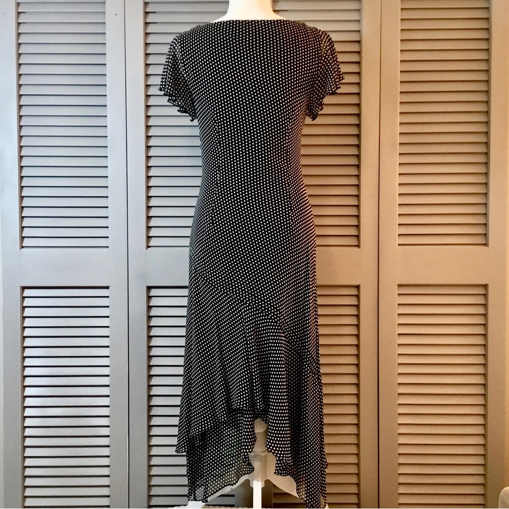 Vintage Adrianna Papell Black and White Silk Polka Dot Dress - Picture 4 of 9